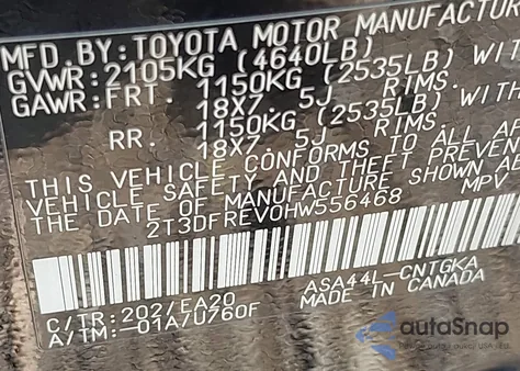 2017 Toyota Rav4 Limited z USA, uszkodzony, nr VIN 2T3DFREV0HW556468